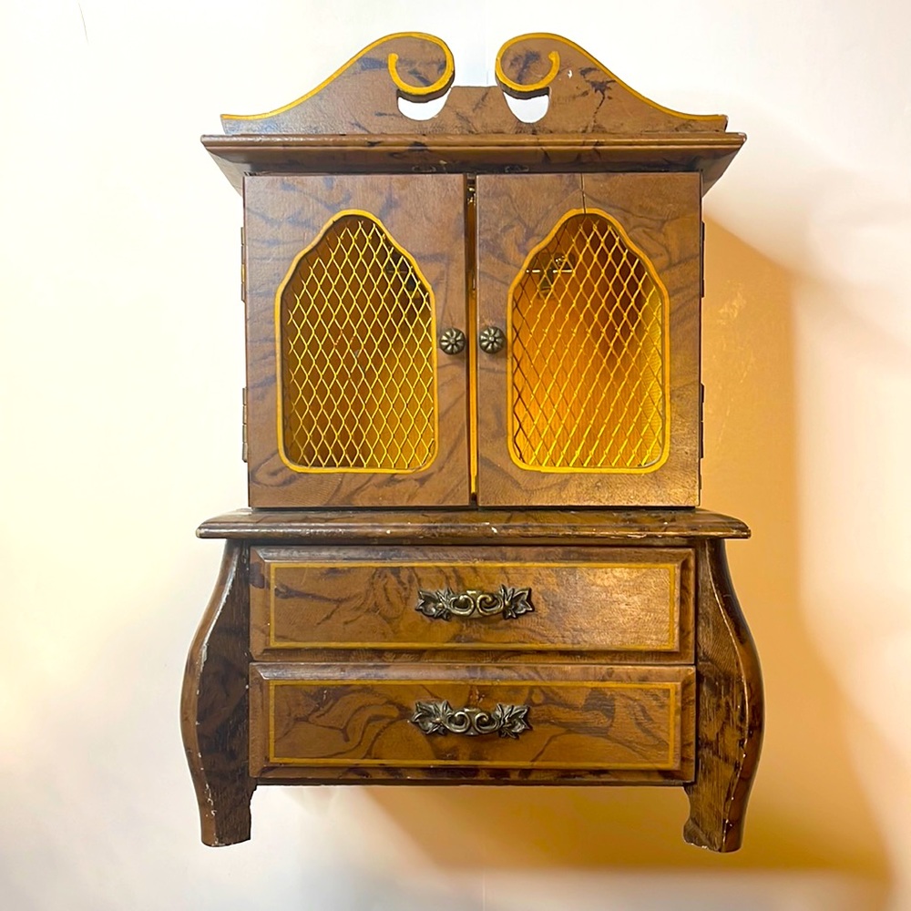 Vintage Wooden Musical Jewelry 💍 Box Music Box Works Two Drawer Jewelry Box